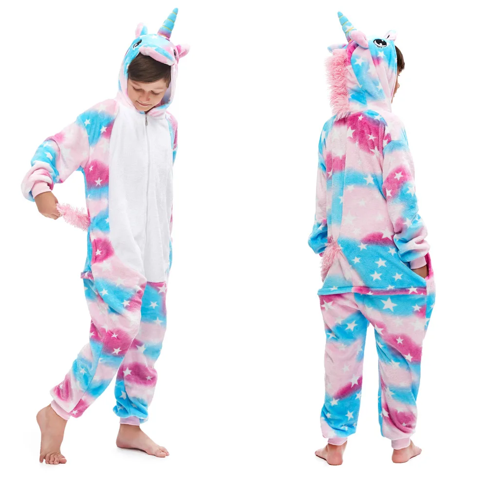 Unicorn Kigurumi Boys Pajamas One Piece Hooded Oneises Kids Pyjamas Children's Clothing Sets Cosplay Party Costume Animal Pijama