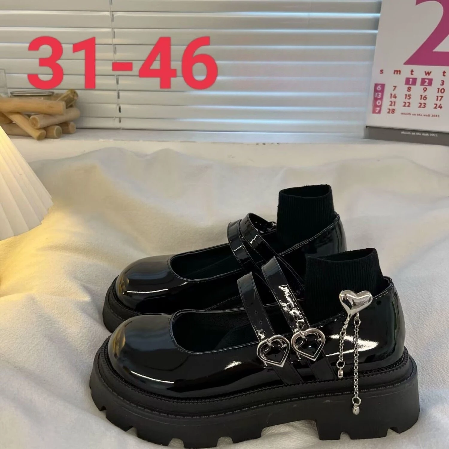 Patent Leather High Heels Mary Jane Shoes Women Japanese Style Ankle Buckle Platform Pumps Woman Punk Jk Uniform Lolita Shoes 46