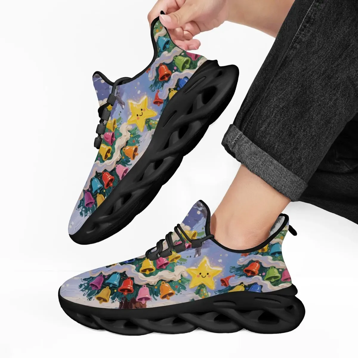 

Модная всесезонная уличная повседневная спортивная обувь на плоской подошве с принтом на Рождество и праздничной тематикой для пары