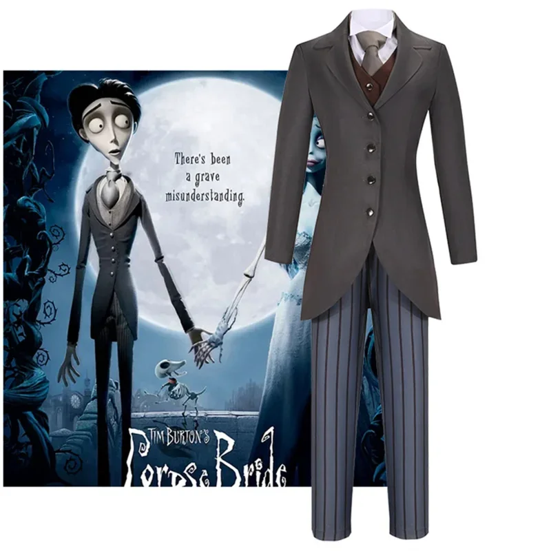 Anime Tim Burton Corpse Bride Victor Van Dort Cosplay Costume Uniform Suits Jacket Pants Outfit Halloween Carnival Suit for Men