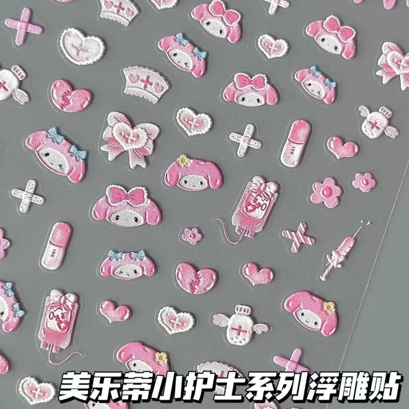 

Sanrio My Melody Nurse Nail Art Stickers 3D Three-Dimensional Relief Nail Wrap Creativity Diy Notebook Ccd Water Cup Decoration