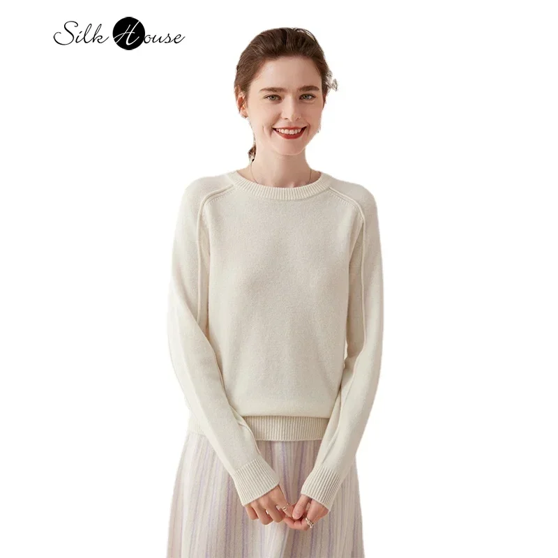 

New Cashmere Bottom Sweater Women's Round Neck Raglan Knitted Sweater Seven Needle Double Strand Thickened Warm Versatile Top