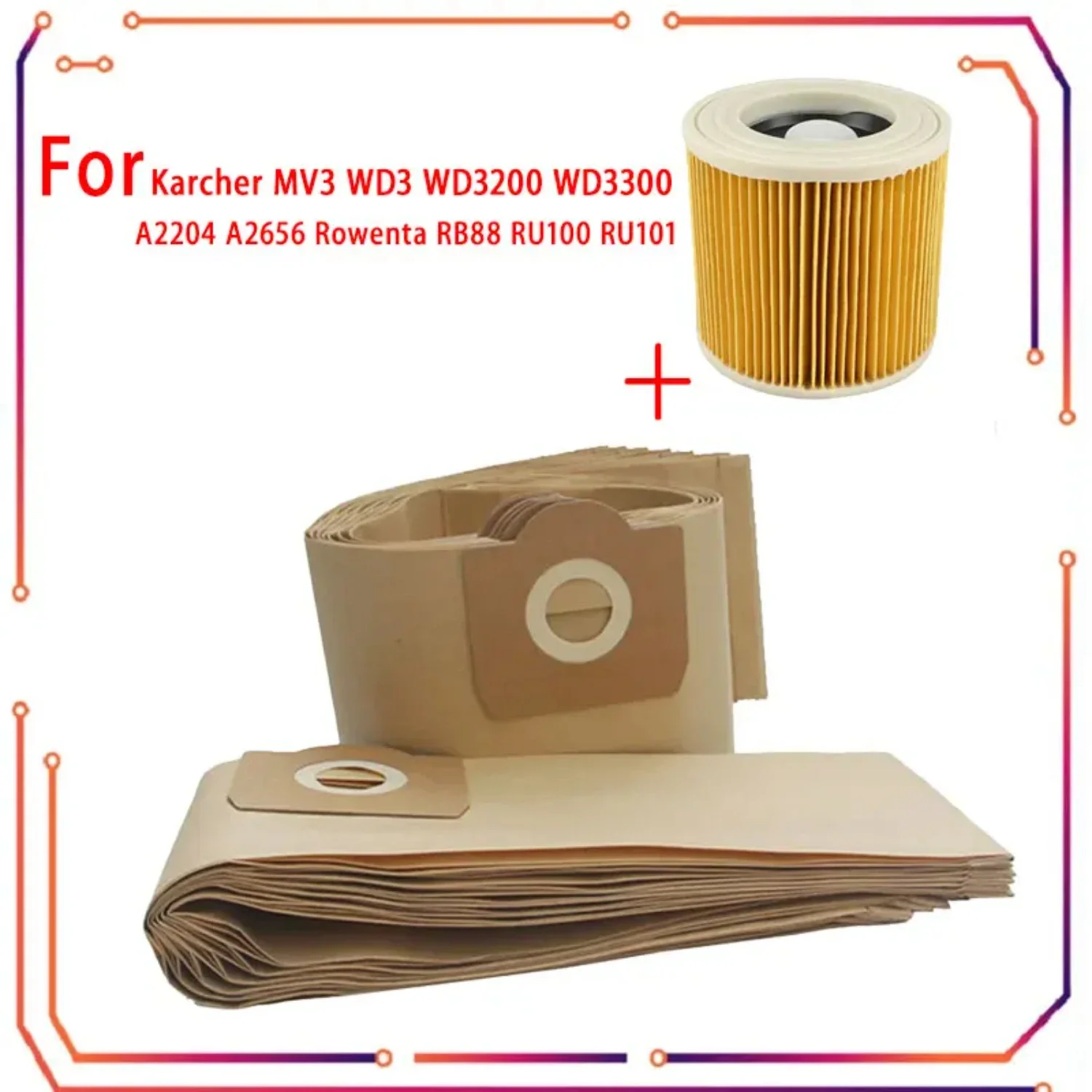 Upgrade your Karcher WD3 WD3200 WD3300 MV3 Vacuum Cleaner with Top-Quality HEPA Filters and Dust Bags - Enhance Air Quality and