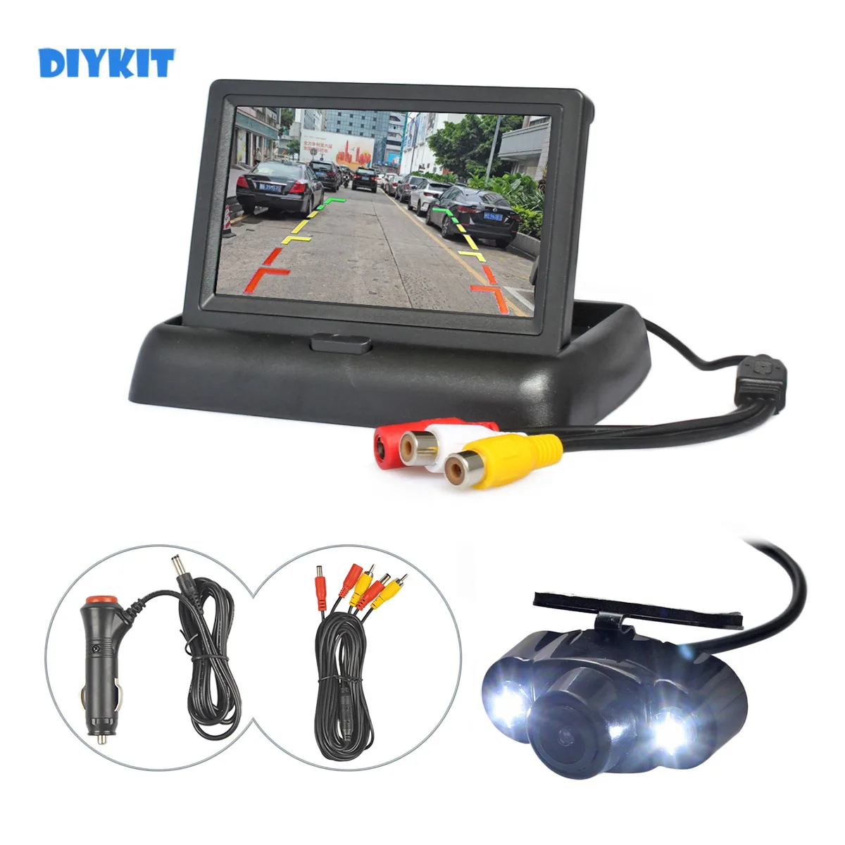 DIYKIT 4.3inch Car Reversing Camera Kit Back Up Car Monitor LCD Display HD LED Night Vision Car Rear View Camera