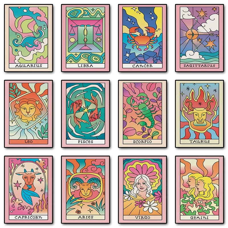 Multiple sizes 1pc frameless Canvas Painting 12 Zodiac Signs Canvas Painting Gemini Aries Sagittarius Scorpio Cancer Leo Libra P