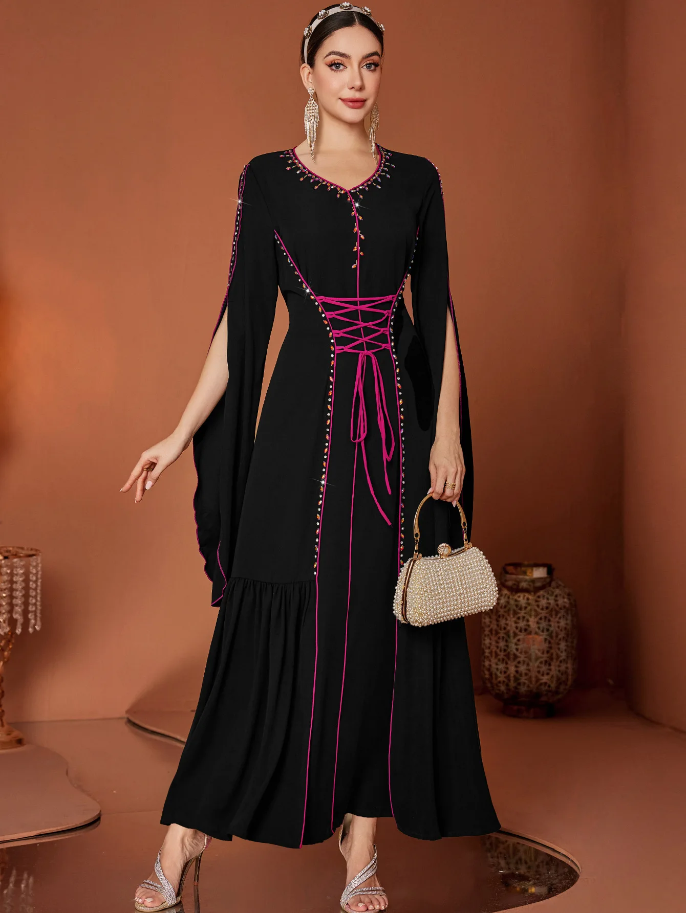 Eid Abito musulmano donna Abaya fasciatura di diamanti Abiti lunghi Abiti Largos Party caftano Jalabiya Ramadan dubai Arabo Robe 2025