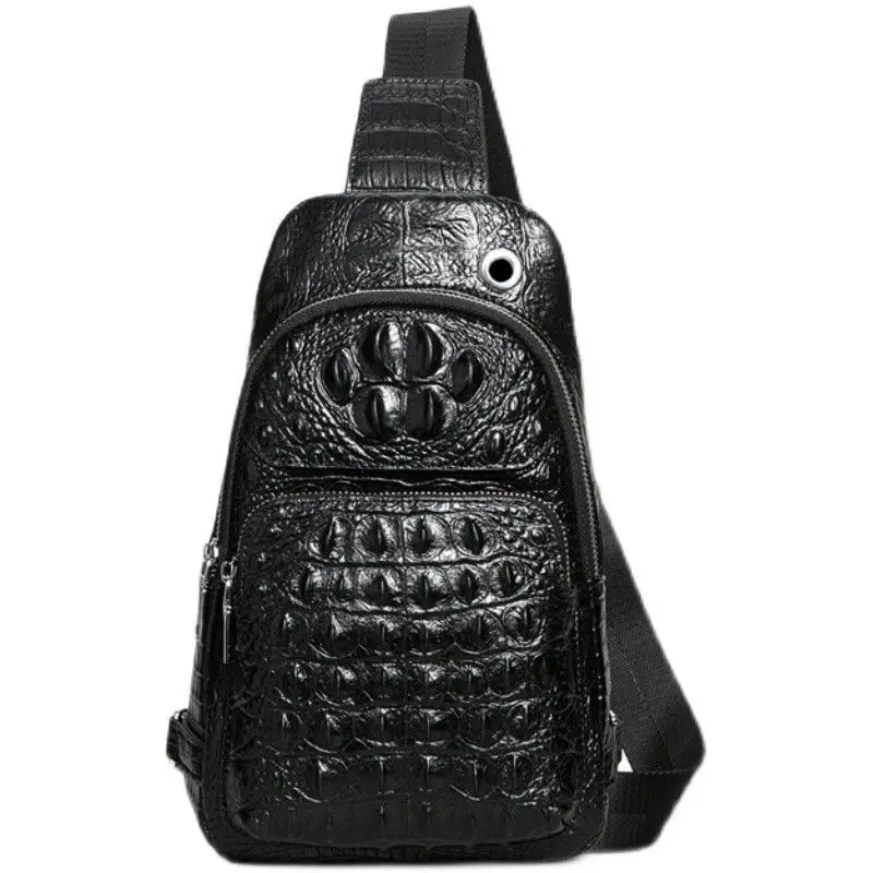 New Fashion Cow Genuine Leather Men Waist Packs Casual Chest Bags High Quality Boy Alligator Pattern Brand Design Chest Shoulder