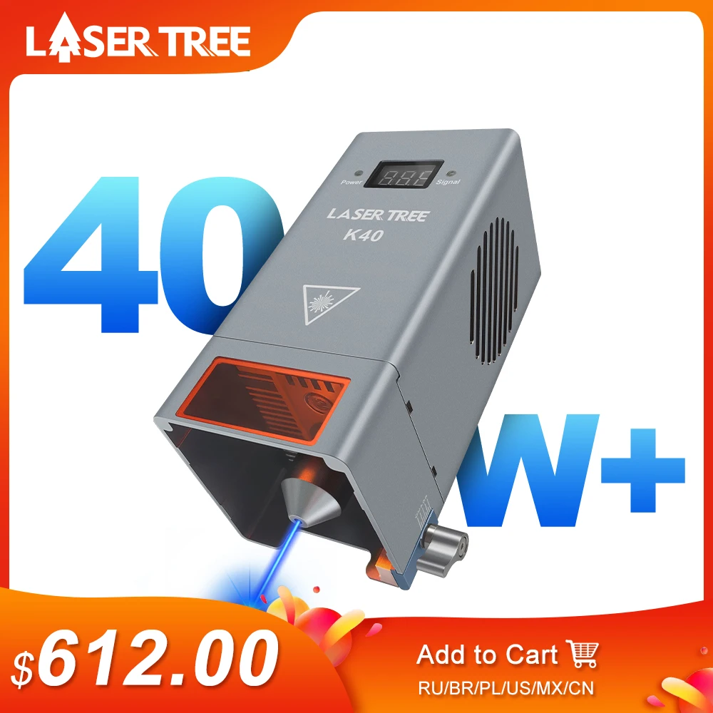 

LASER TREE K40 Optical Power 40W Laser Head with Air Assist 450nm Blue Light 8 Diodes TTL Module for Engraver Cutting Wood Tools