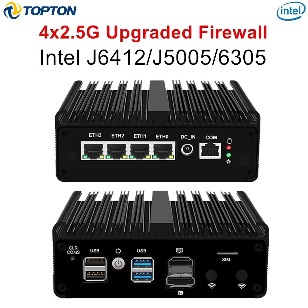Topton Firewall Versión Mejorada Intel N150 Celeron J6412 6305 J5005 Mini PC Sin Ventilador 4x2.5G Mini Ordenador Sólido pfSense OPNsense