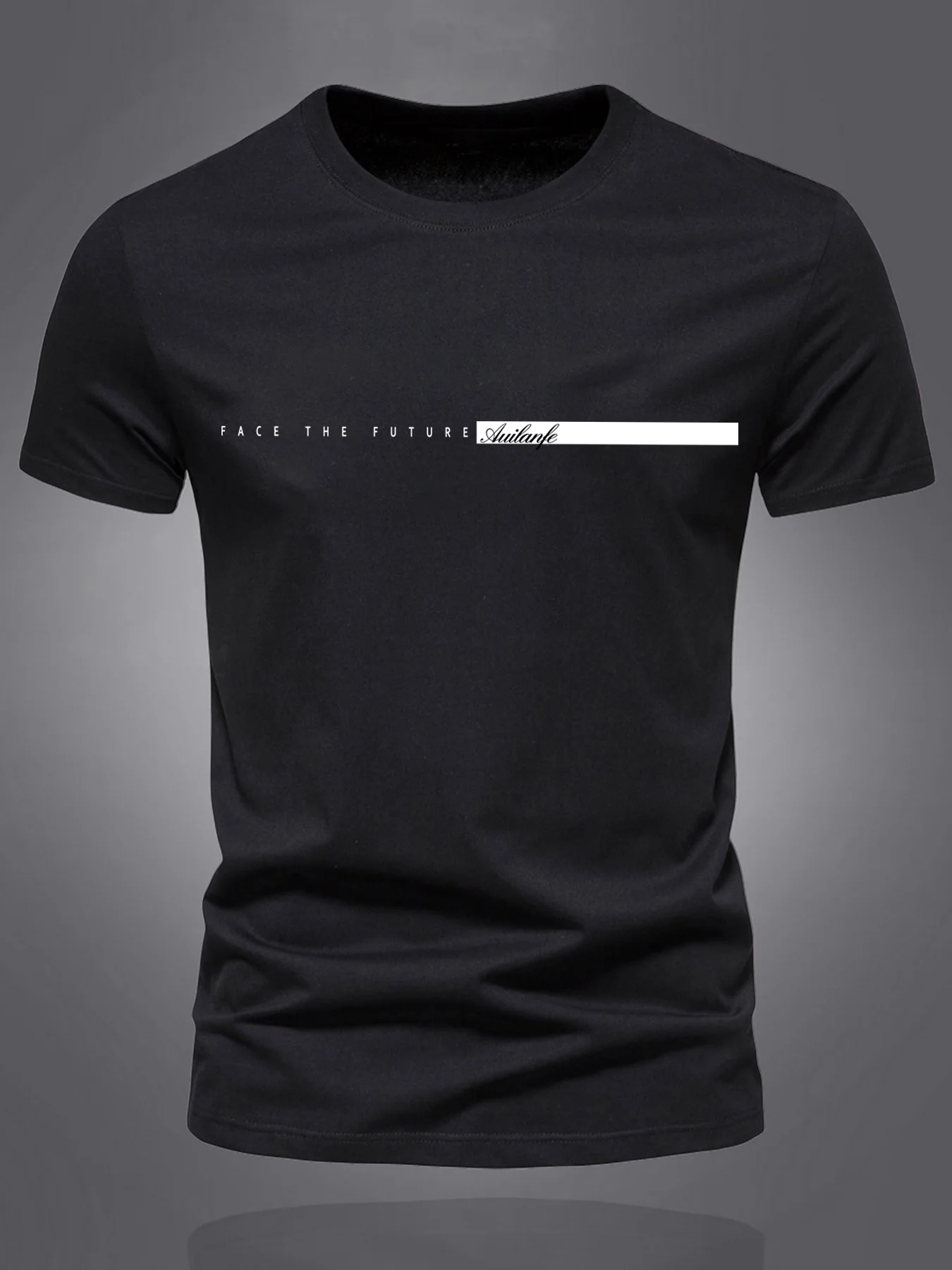 Summer men's 100% pure cotton casual sports loose oversized simple letter pattern printed round neck short sleeved T-shirt top image 2