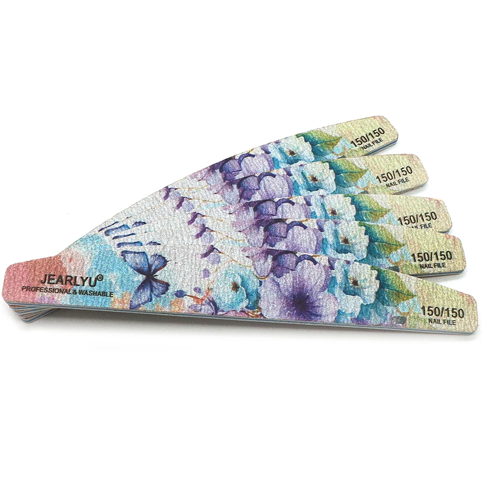 50 Uds. Lima artística para uñas con forma de barco, tablero de esmeril de grano 150, suministros de manicura, lima de uñas con flores impresas, accesorios profesionales para uñas