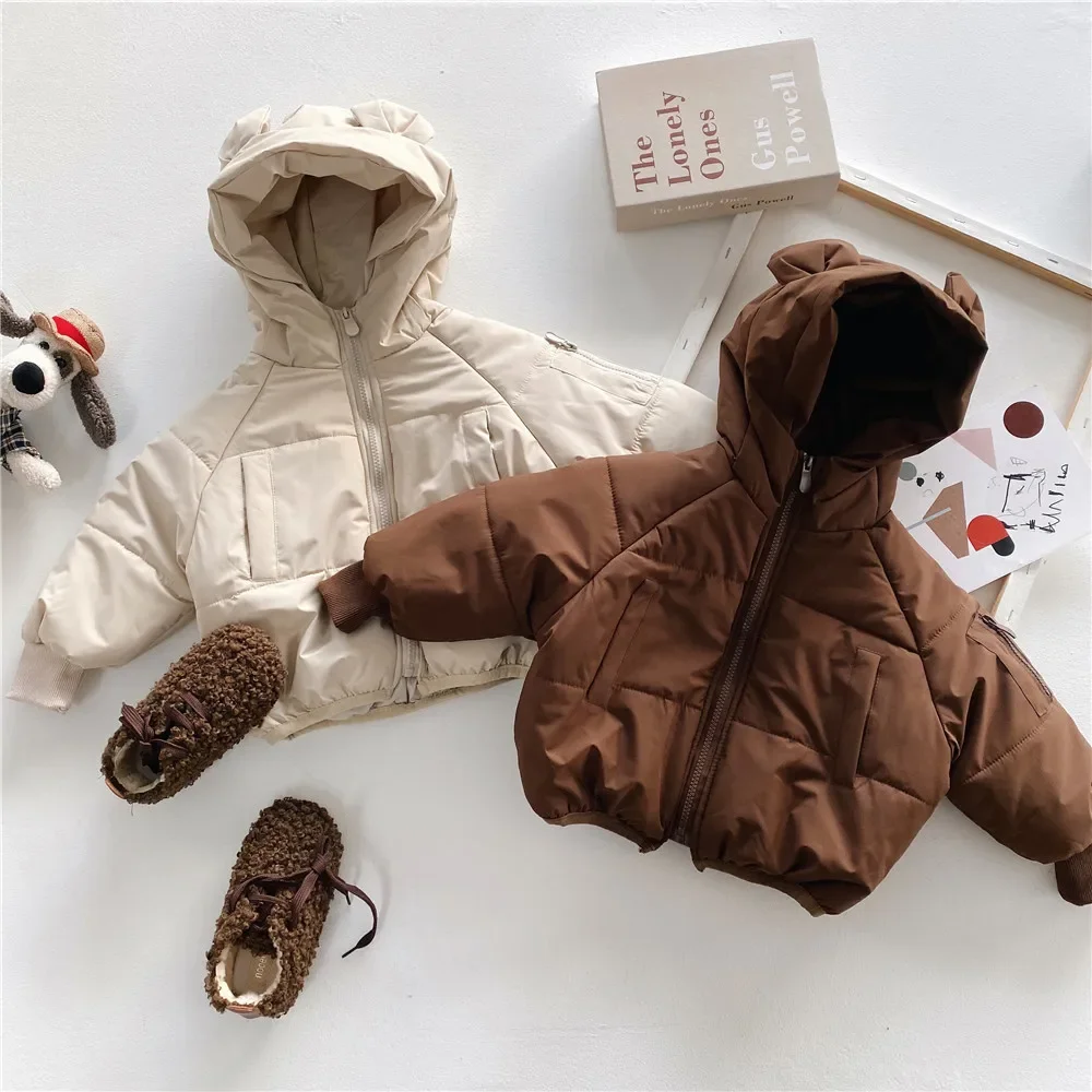 

2024 Winter Clothing Children Coat Cotton Clothes Korean Kids Jackets for Boy Girls Thick Windbreaker Hooded Warm Cartoon Jacket