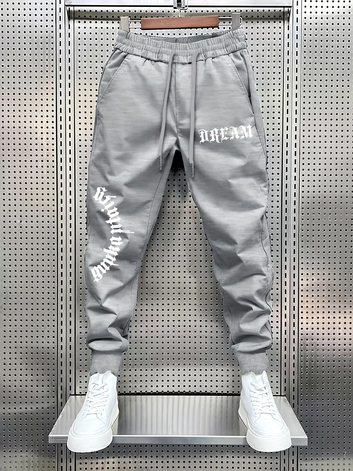 Letter‑vibe vintage gothic dream slogan graphic art print street‑style dual‑side sweatpants men hip hop sports jogger trousers