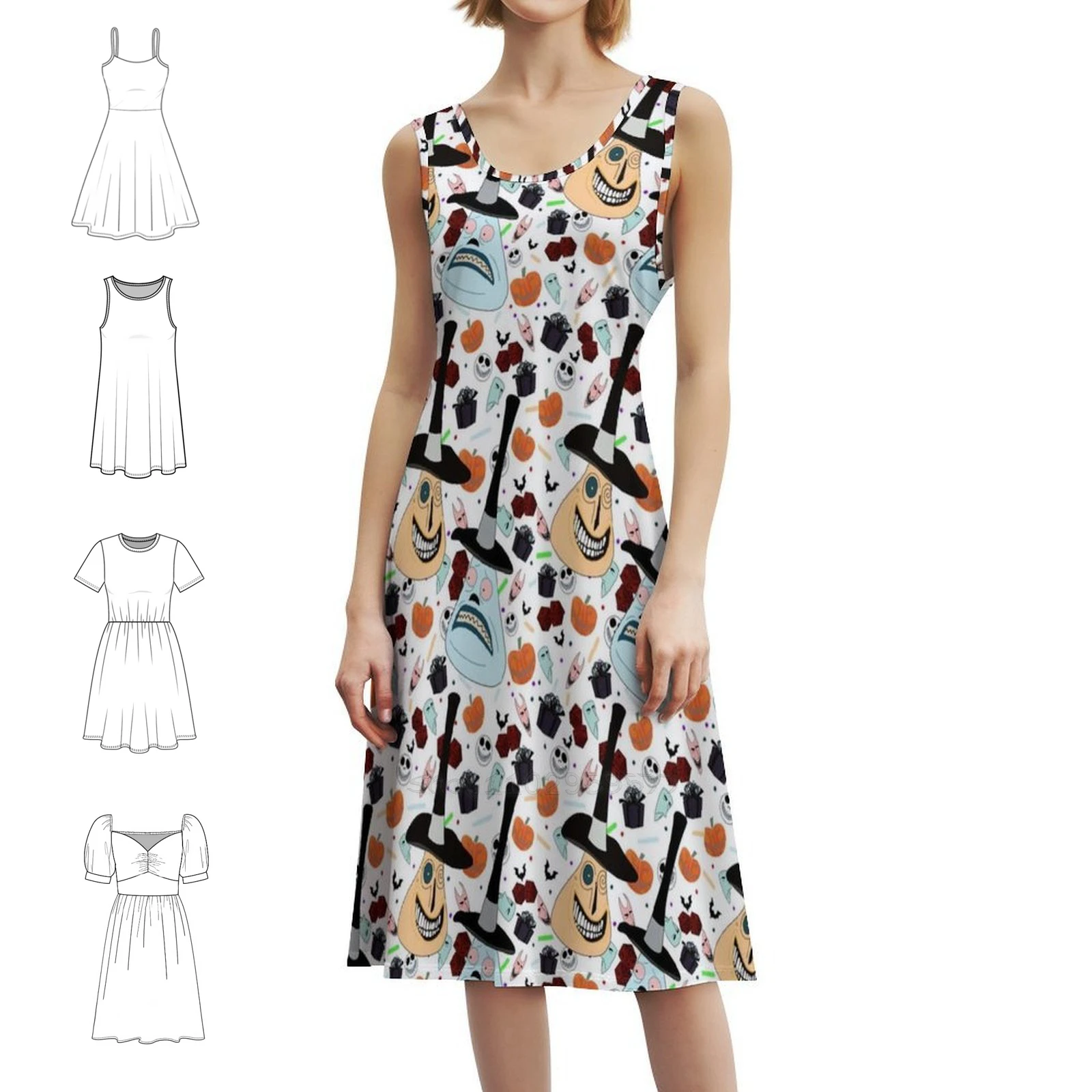 Bohemian Sleeveless Dress For Women Print Beach Party Dresses Halloween Christmas Jack Skelington Female Clothing