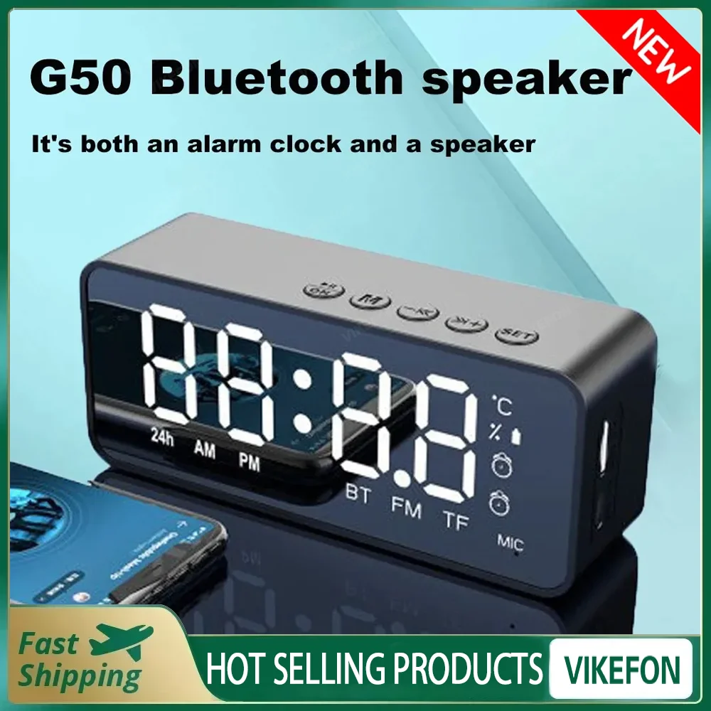 G50 Wireless Bluetooth Speaker with FM Mini Card Mirror Alarm Clock Audio Stall Receiving K Voice Prompt