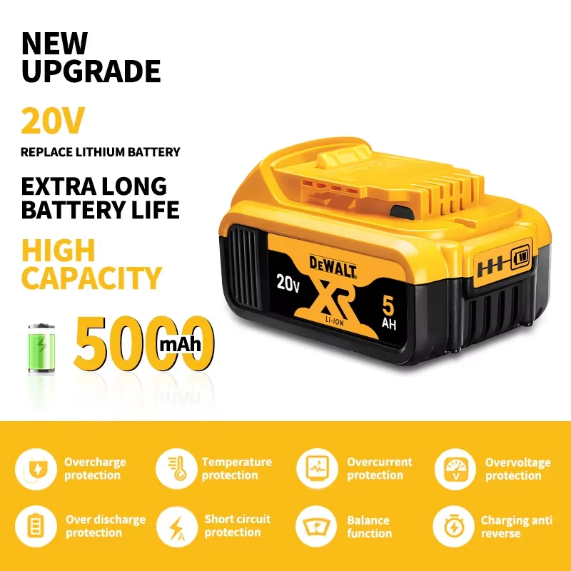 New Original DeWalt 5.0Ah 20V18650 Lithium Rechargeable Batteries suitable DCB184 DCB181 DCB182 DCB200 Replacement Tool Battery