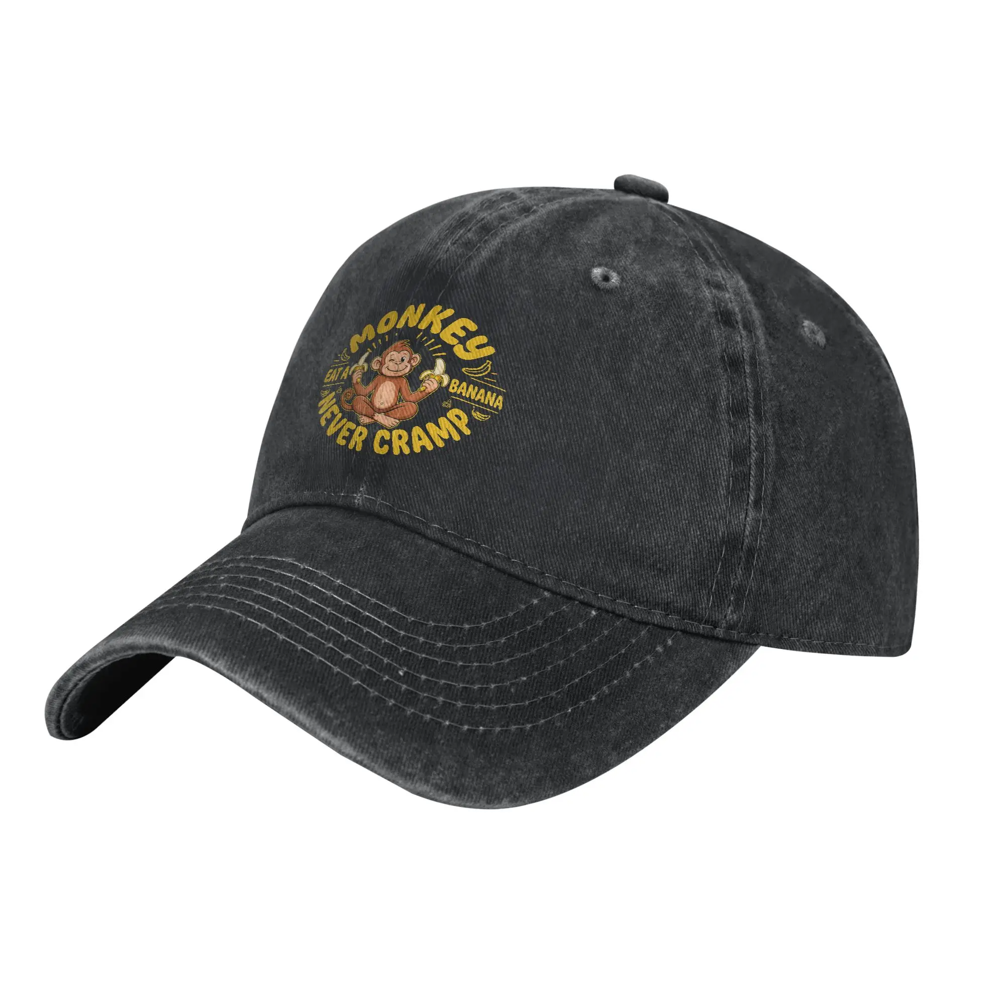 Funny Monkey Never Cramp Eat a Banana Washed Baseball Cap  Streetwear Sun Trucker Hat Spring Women Men Outdoor Gym Snapback Cap