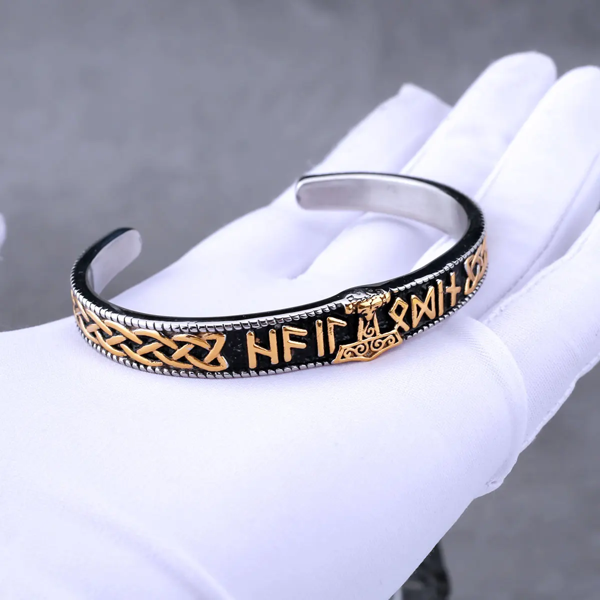 الفولاذ المقاوم للصدأ فايكنغ ثور المطرقة رون سوار الشمال الرجال خمر سلتيك عقدة شارة الهيب هوب مجوهرات بسيطة هدية