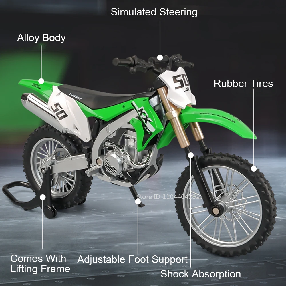 1:12 كاواساكي KX450 NIJIA ZX-6R نموذج دراجة نارية لعبة دييكاست سبيكة سيارة الجبهة عجلة القيادة امتصاص الصدمات ديكور الصبي هدية #2