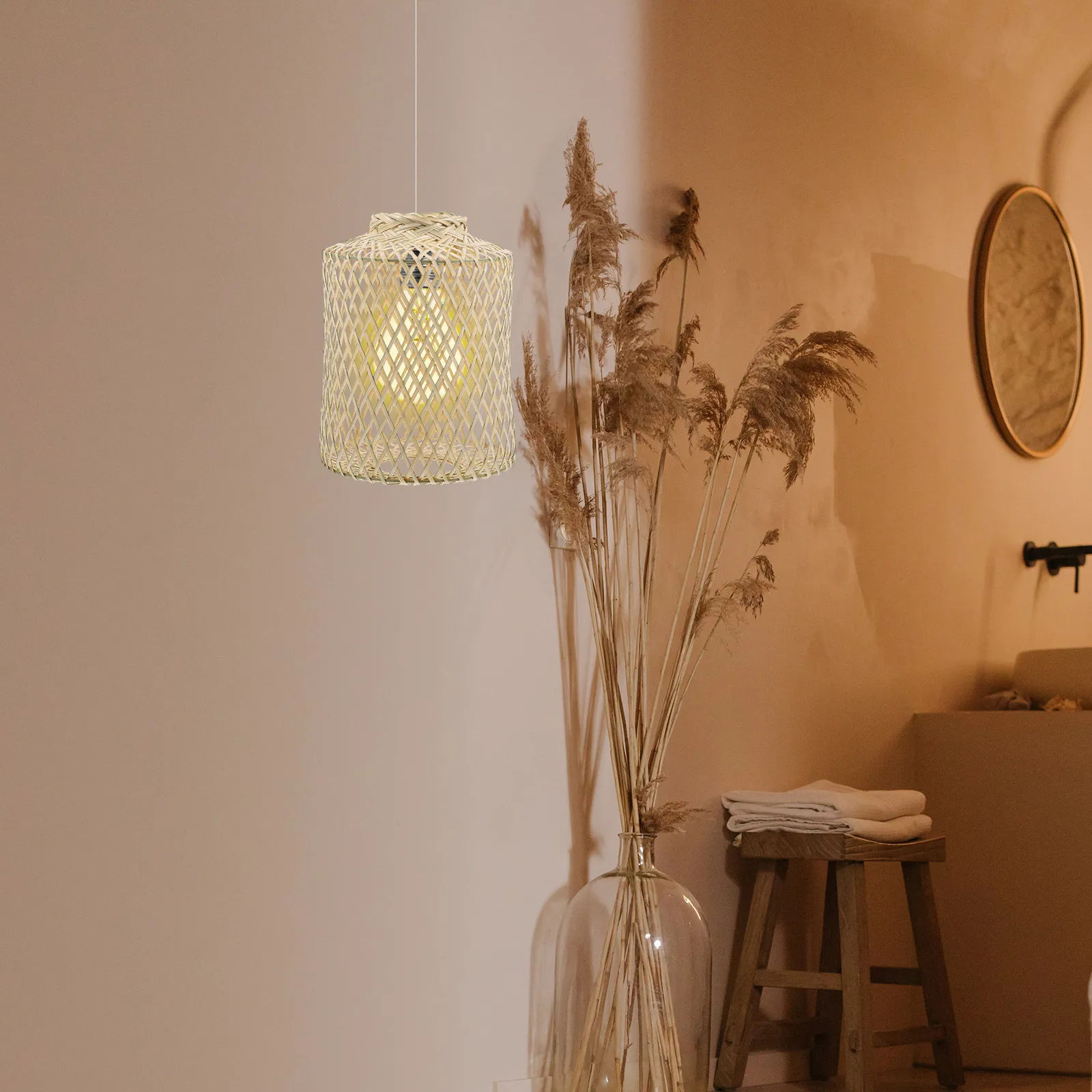 

Bamboo Lampshade Light Covers Woven Decorative Lamp Shades for Hanging Pendant Lamp Bedroom Living Room Medium Size