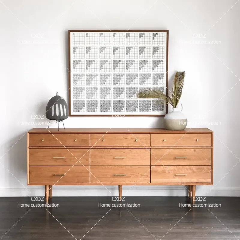 Nordic Solid Wood Dining Side Cabinet Wabi Sabi Style Storage Locker Cherry Wood Living Room Entrance Decorative Bucket