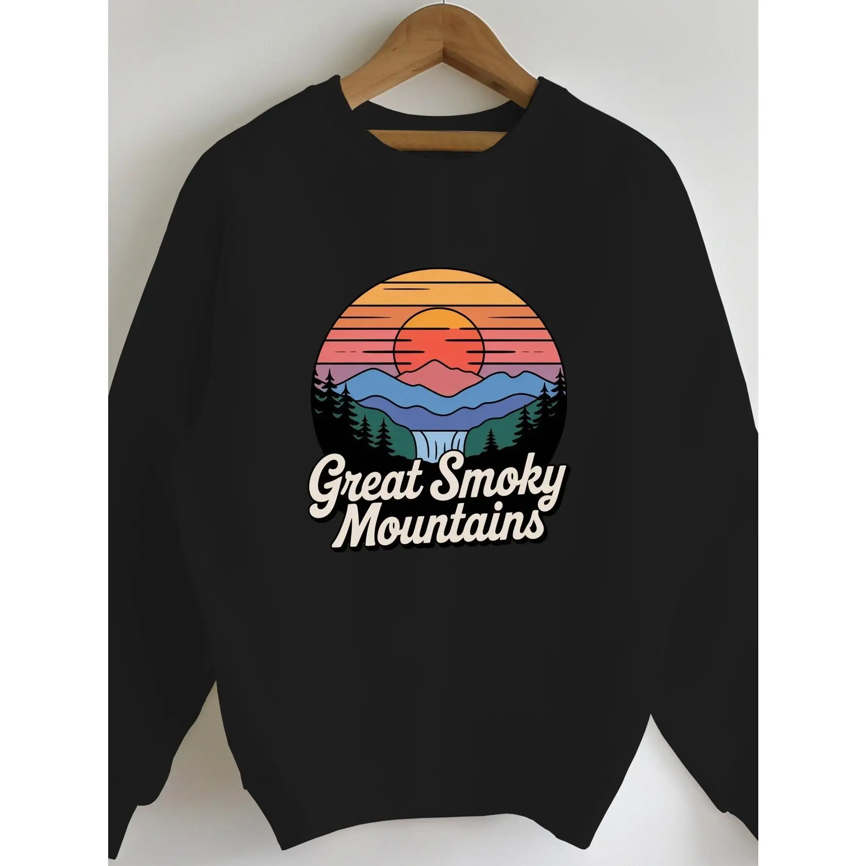 

Great Smoky Mountains Sweatshirt Unisex Retro Sunset Adventure Graphic Pullover Outdoor Hiking Nature Lover Cotton Top Gift