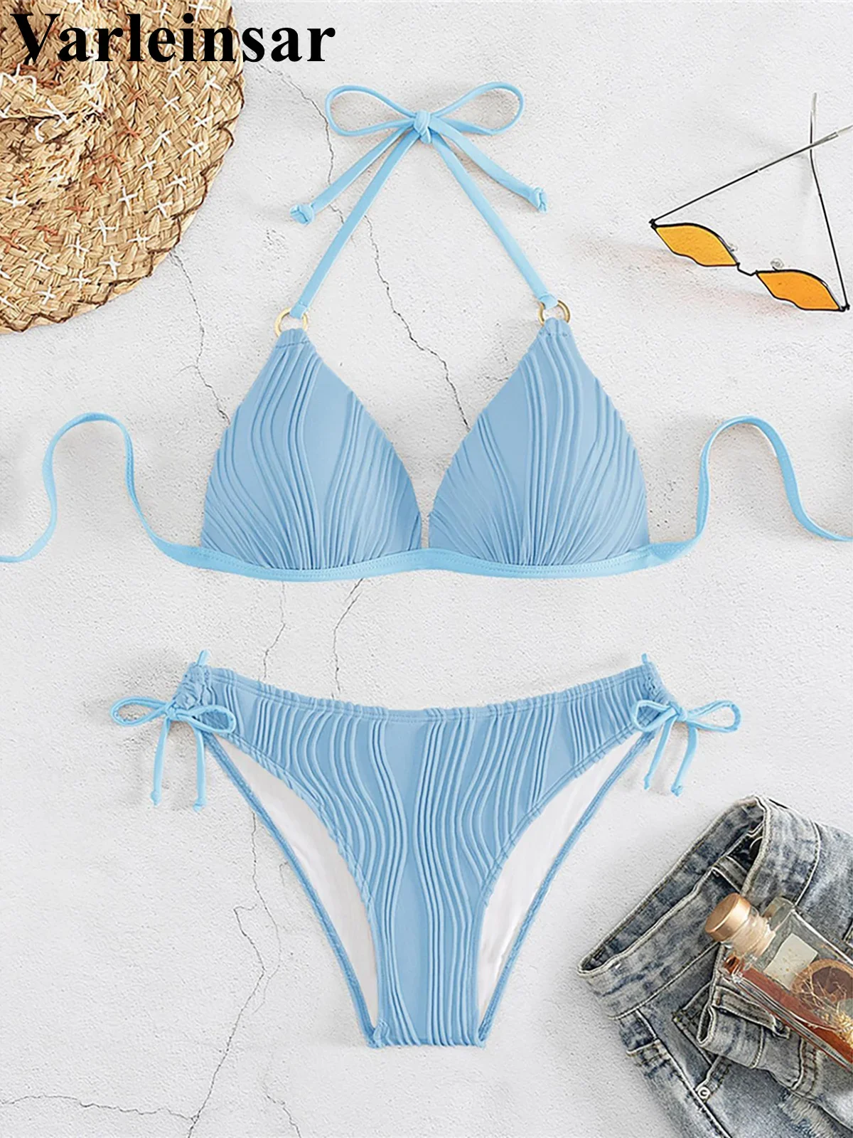 6 Colors Halter Bra Cup High Leg Cut Bikini Women Swimwear Female Swimsuit Two-pieces Bikini set Bather Bathing Suit Swim V6894