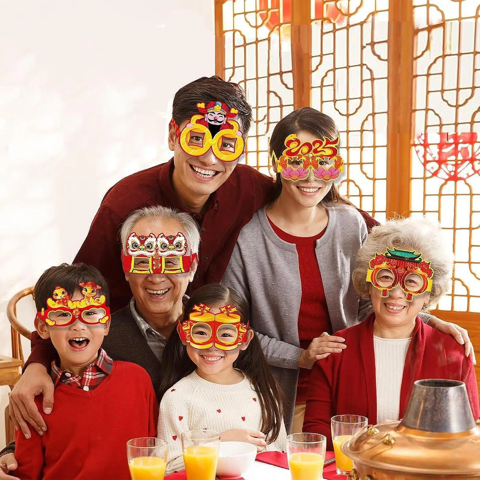 Kacamata Foto Tahun Baru Imlek Bingkai Kacamata Kartun Hewan Kacamata Pesta untuk Anak-anak Dewasa Kacamata Kertas