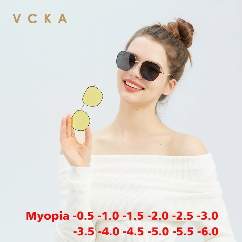 

VCKA 3 in1 Magnetic Clip Myopia Discoloration Sunglasses Women Men Polarized Glasses Prescription Optical Eyewear -0.50 to -10