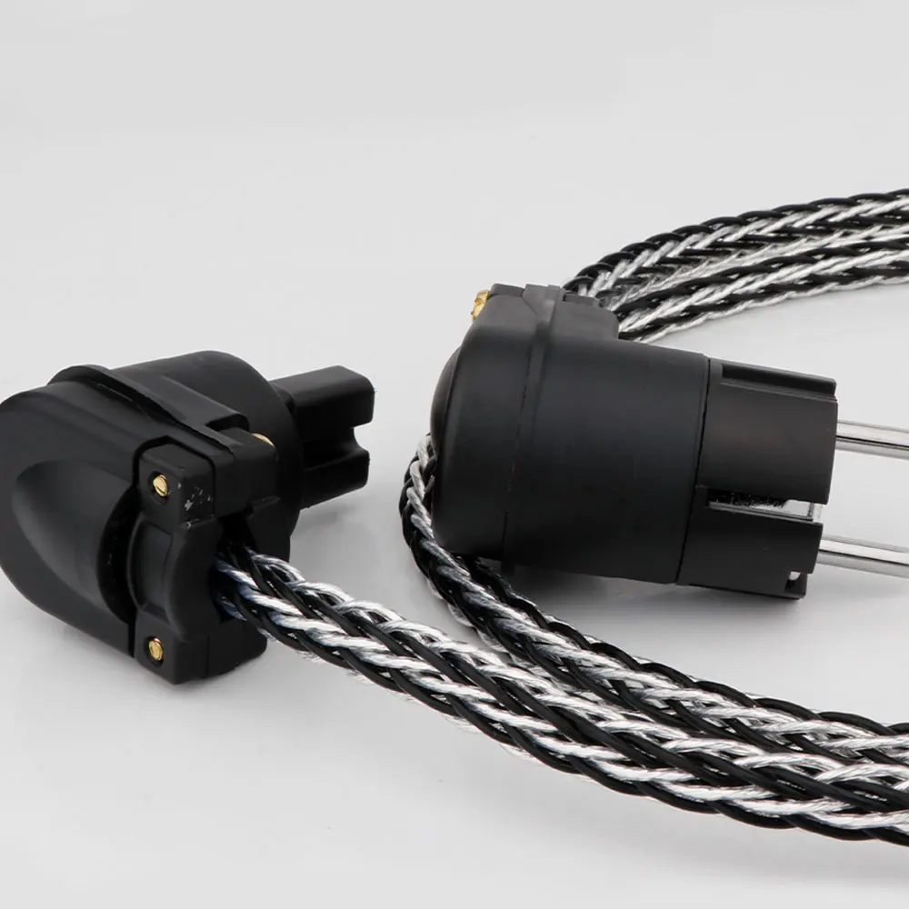 

16 Core OCC Copper Silver Plated 90° Right Angle hifi Audio Power Cable Amplifier Decoder Super high Aaving Space US/EU Plug