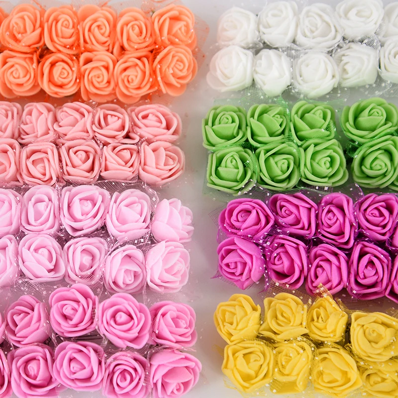 144/288pcs 2cm Mini Lace PE Rose Flower Heads DIY Artificial Fake Roses Flower Head Wedding Accessories Home Decor Flower Heads