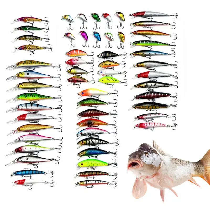 

Bass Fishing Kit 56pcs Fishing Lure Bait Gear Realistic Fishing Lures Set For Saltwater Trout Bluegill Bass Pike Freshwater