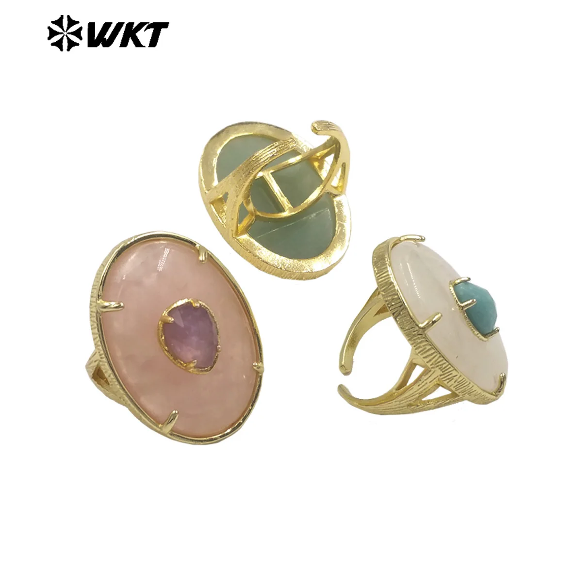 

WT-R587 Natural White Pink Smooth Crystal Quartz With Stone Beads Rings For Women Cocktail Party Fine Decorated