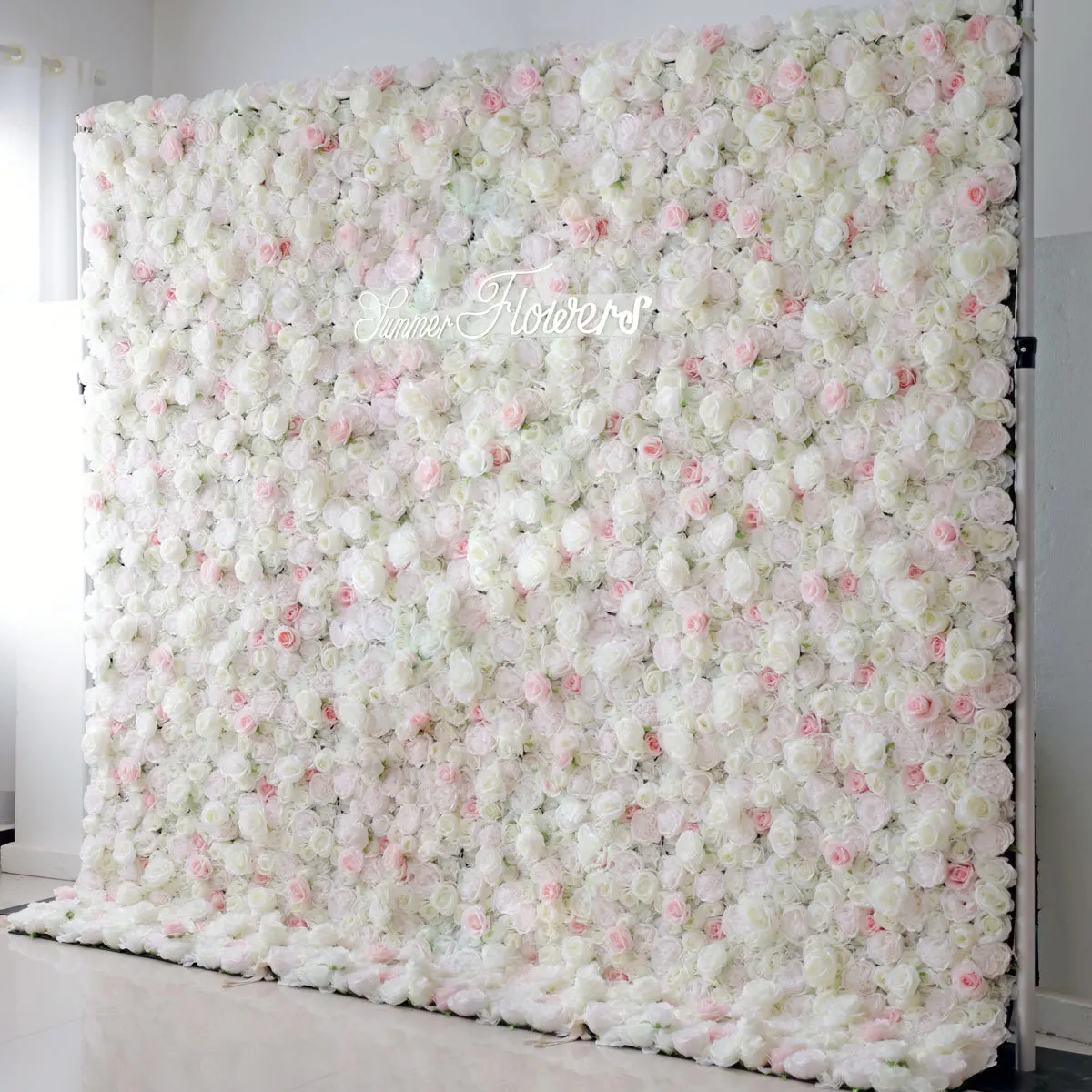 3D Champagne White Rose Peony artificial plant flower wall fabric Outdoor wedding background decoration Birthday party layout