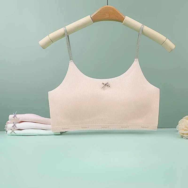 

4pcs Girls Underwear Top for Girl Ice Silk Seamless Tank Top Fixed Cup Anti-Slip Off Puberty Student Girls Bodices Girls Bras