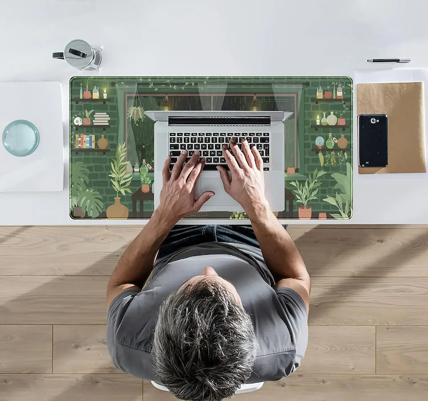 لطيف ليلة ممطرة النباتات الخضراء وسادة مكتب أنيمي القط الأسود Kawaii كبيرة الألعاب ماوس الوسادة ضوء القمر اليراعات ماوس للهدايا المنزلية