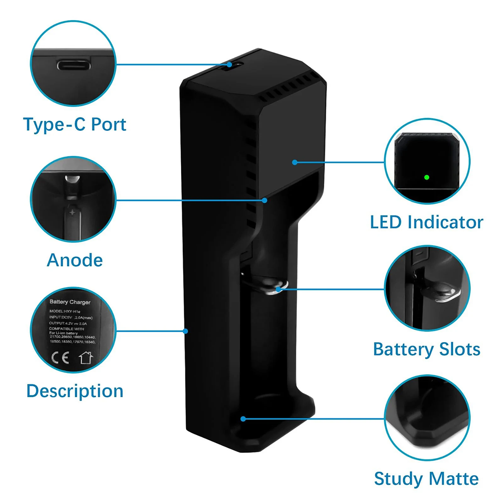 UltraFire 18350 1200mAh Rechargeable Li-Ion 3.7V Button Cell Battery for Portable Flashlight Toys and Other Devices with Charger