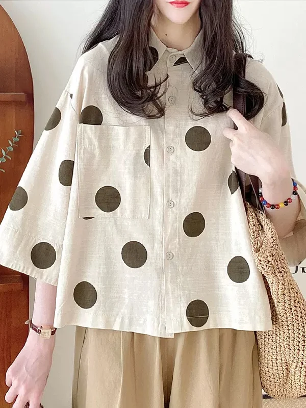

Authentic Spring 2026 Women's Loose Cotton Linen ort Sve irt Polka Dot Oversized Korean Sle Premium Quali Ladies' ...