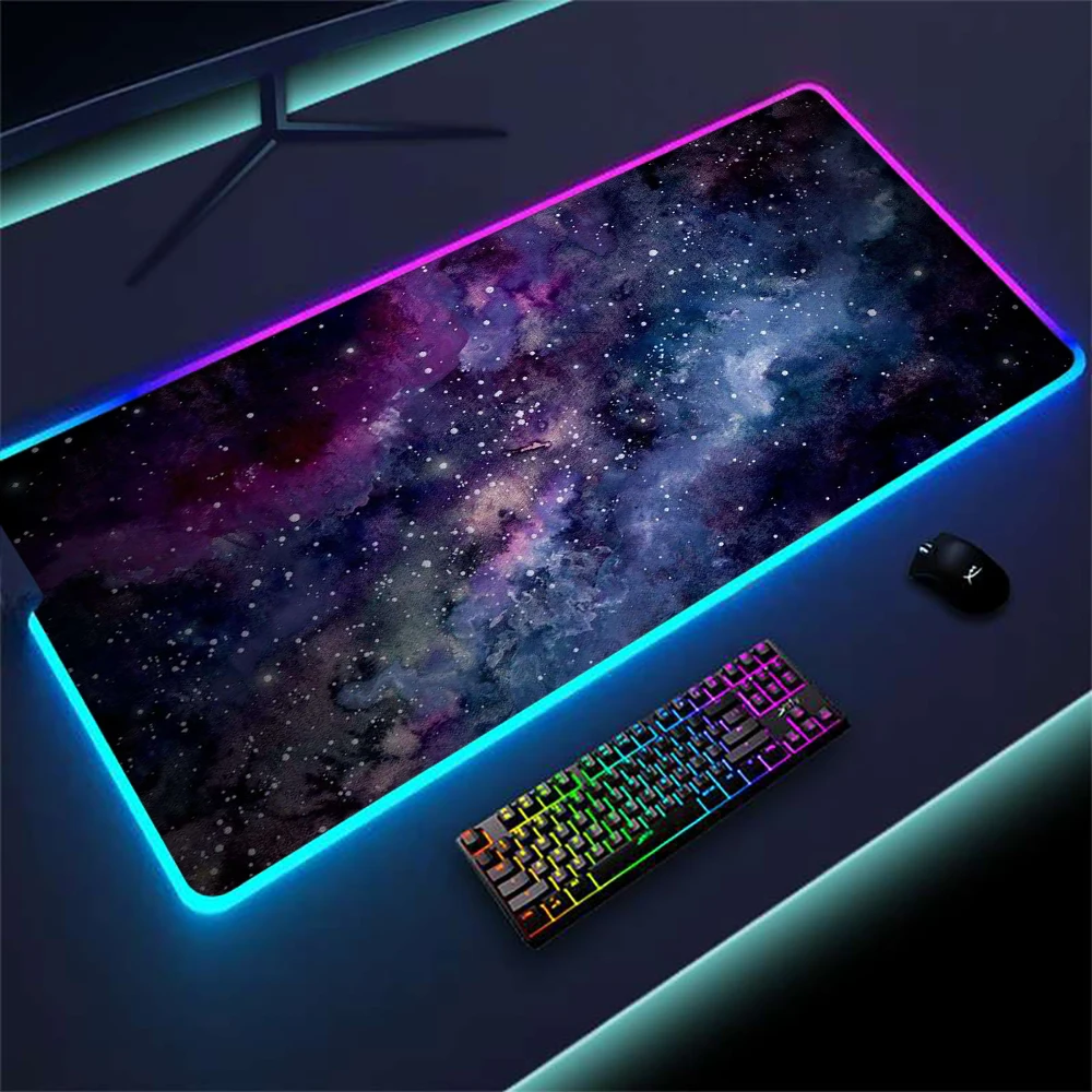 Universe Mause Pad Rgb Starfield Mouse Pads Gaming LED Galaxy Keyboard Mat with Backlight Milky Way Full-sized Desk Pad Space