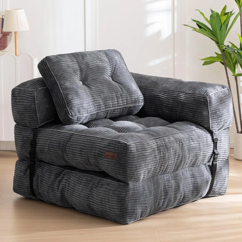 

Folding Sofa Bed, L-Shaped Convertible Sofa Bed with Armrest Foldable Sleeper Sofa with Pillow, Portable Fold Out Chair