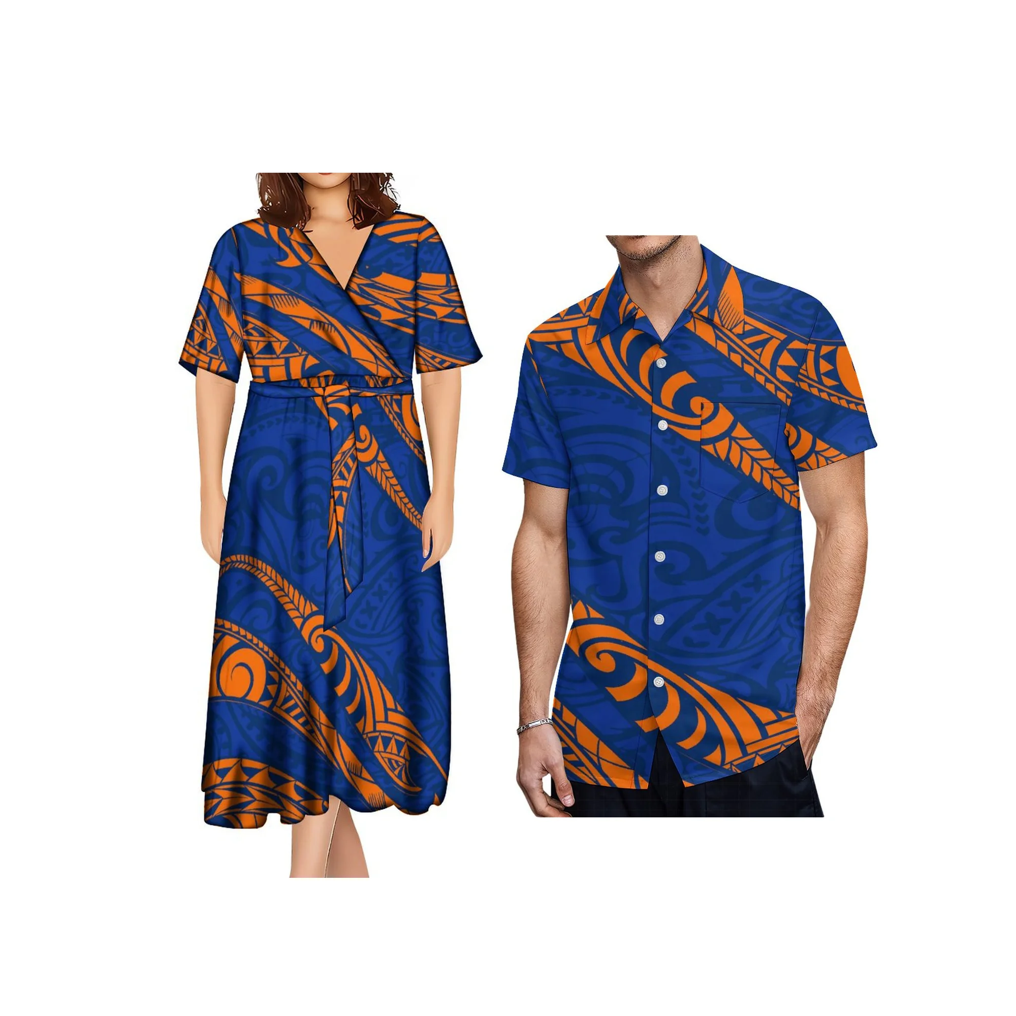 

1 MOQ Samoan Polynesian Tribal Design High Quality Half Sleeve Dress Hot Selling Hawaii Dress