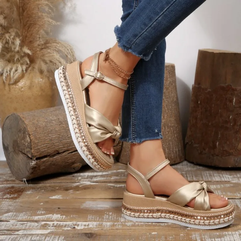 

Women Platform Wedge Sandals Bow Knot Open Toe Buckle Closure Thick Sole Comfortable Lightweight Casual Walking Work Party Shoes