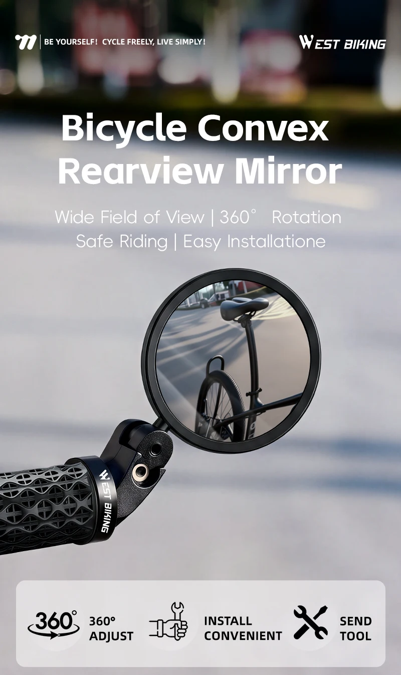 WEST BIKING Fahrrad-Rückspiegel 360 ° Rotierbarer Weitwinkel-Konvexspiegel, Mini-Kompakt-Lenkerendspiegel für Fahrräder – Detail 1