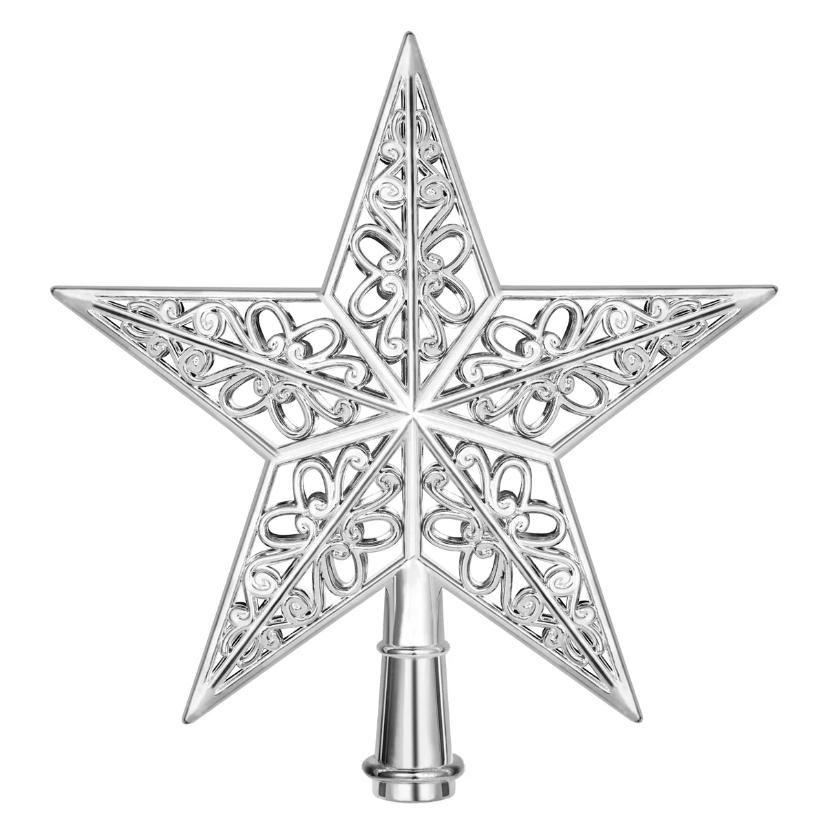 Tinksky uitgeholde kerstboom Sparkle Star glinsterende hangende kerstboomtopper decoratie ornamenten woondecoratie (zilver)