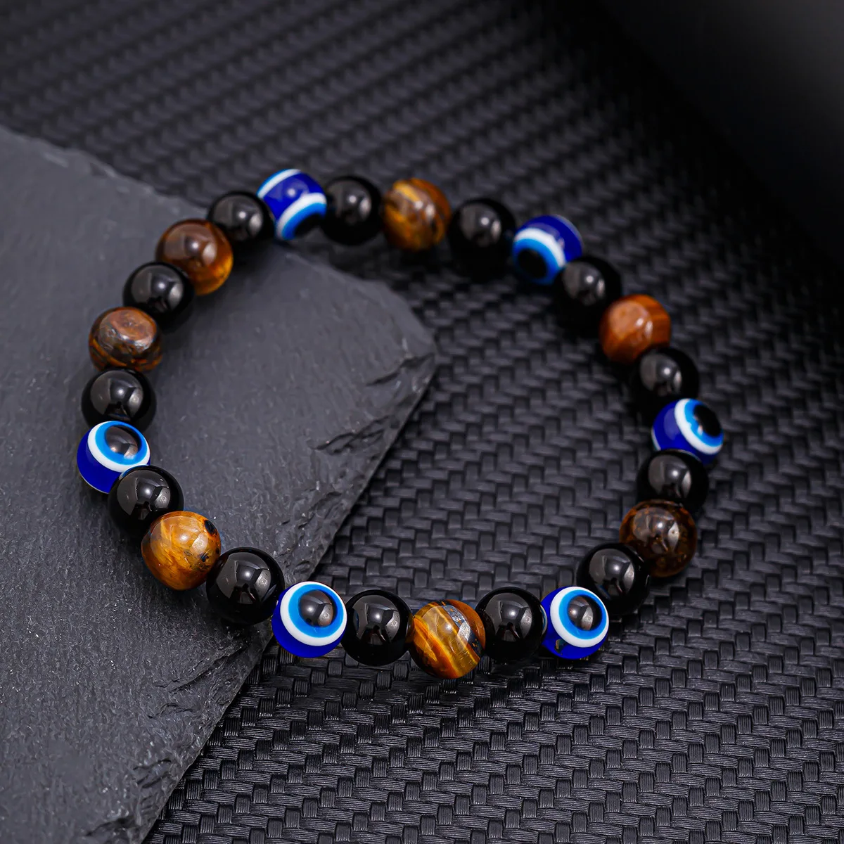 Böhmisches Armband aus natürlichen schwarzen Steinperlen, Retro-Männerschmuck, Trend-Accessoires, Geschenk, Großhandel – Detail 4