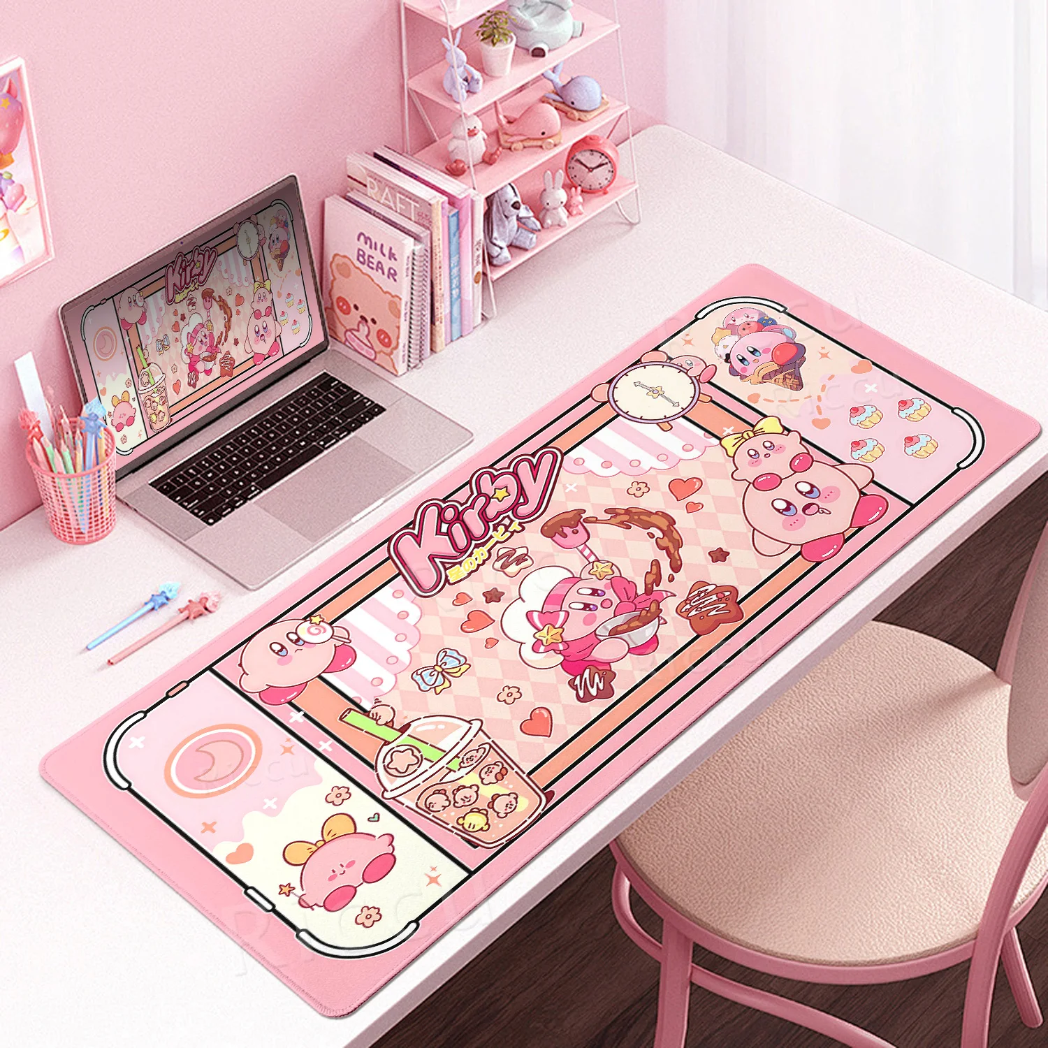

Розовый коврик для мыши K-Kirby's Kawaii, компьютерные аксессуары, геймерская клавиатура, милый настольный ПК, игровой нескользящий скоростной мягкий HD-принт, настольные коврики