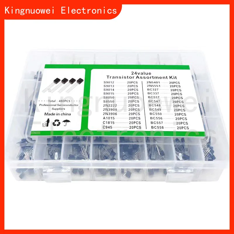 Jogo do transistor do Triode, tubo do silicone de NPN PNP, caixa componente eletrônica, 24 valores, 480 PCes