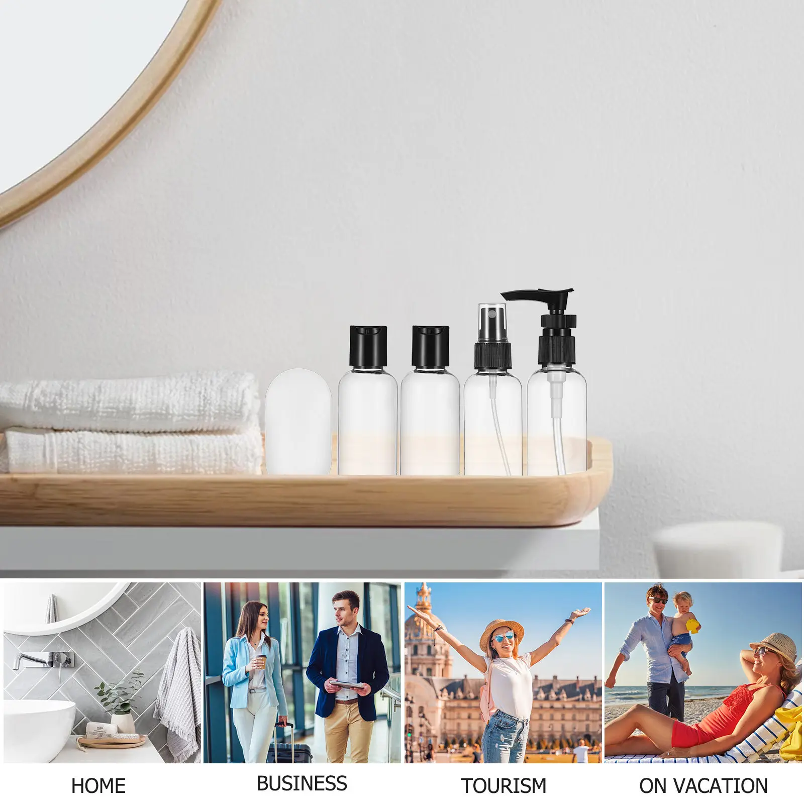 1Set Travel Bottles Toiletry Kit Lightweight Leakproof Refillable Spray Pump Containers for Shampoo Face Wash Body Wash Travel