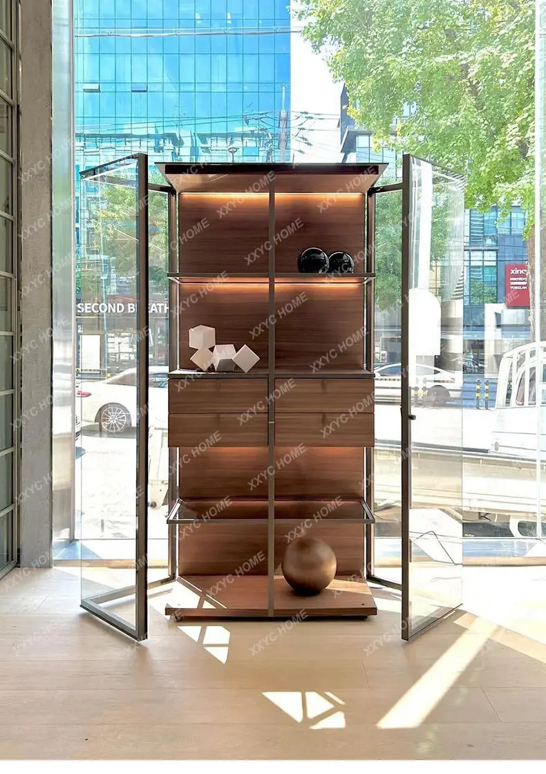 H Light Luxury Double Door Wine Cabinet Large Flat Floor Living Room Can Be Customized Glass Display Storage Cabinet