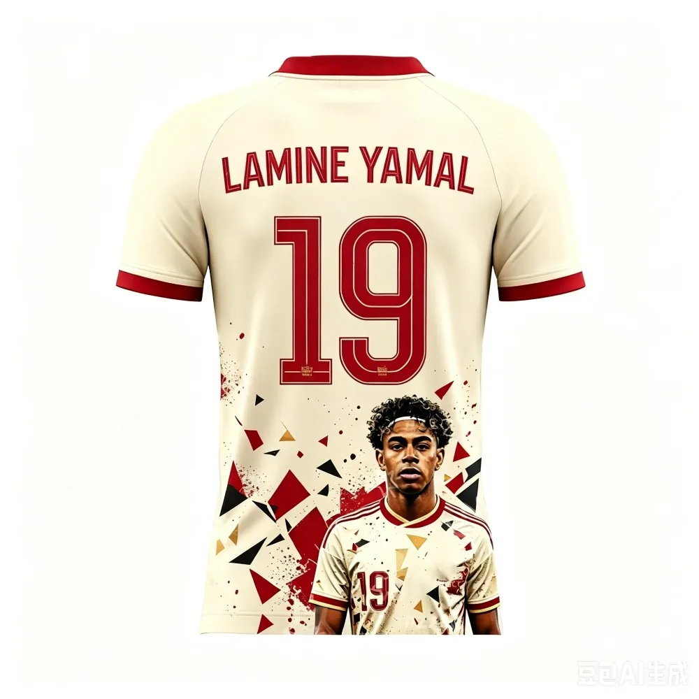 Unisex Spain Soccer Jersey Cream Red Trim Portrait Print No.10 Splatter Geometric Graphics 2026 Crest Fan Football Shirt